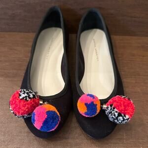 Sophia Webster Bo Pom-Pom Black Suede Leather Ballet Flats Size 5 (35.5)